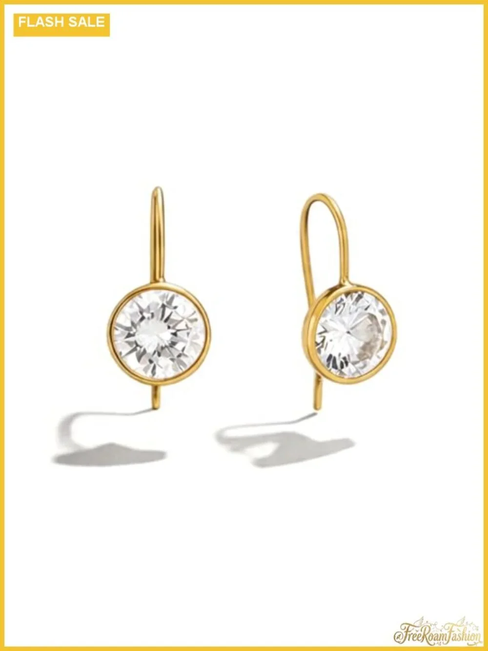 Gold Plated Bezel Set Drop Earrings with Cubic Zirconia for Women